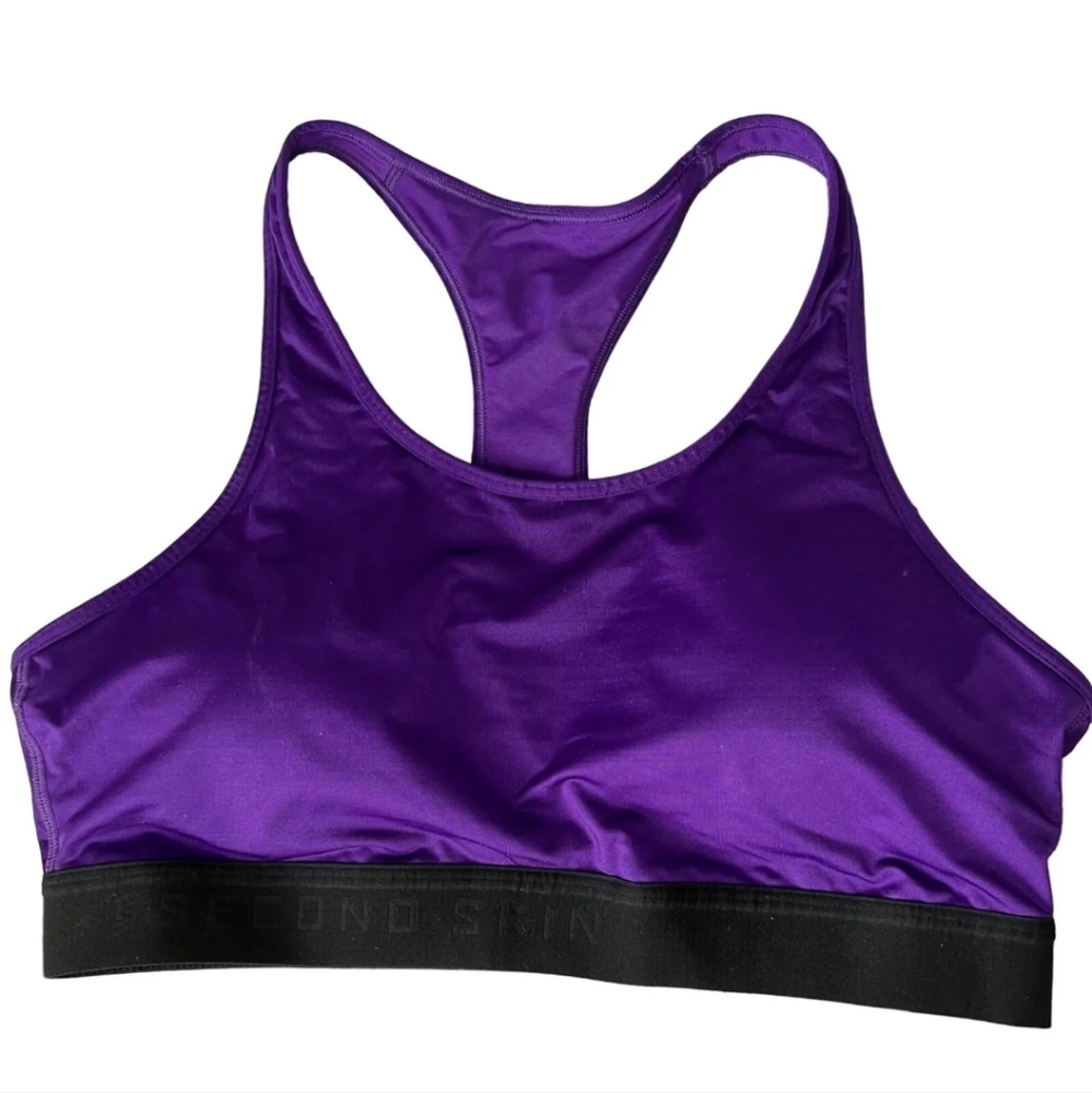 EXCLUSIVE Of TRIMS Purple Black  Sports Bra lined padded Racerback LARGE